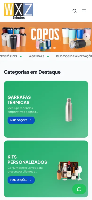 Versão mobile do projeto WXZ BRINDES
